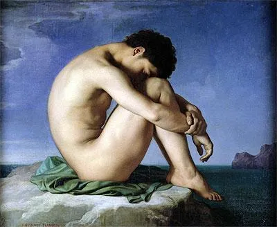 Nude Youth Sitting By The Sea